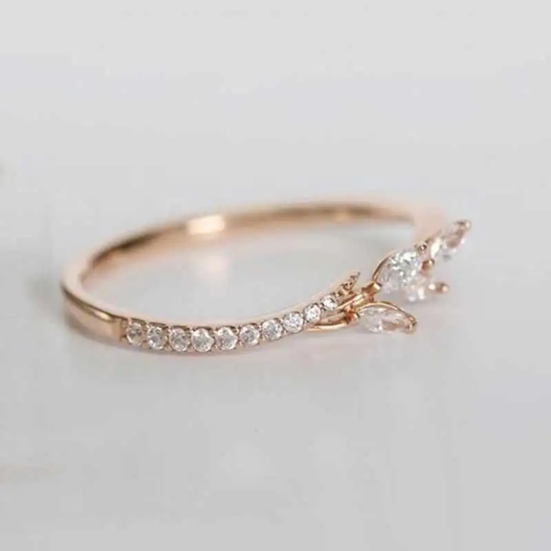 Huitan Frauen Mode Weiß Kubikzircon Niedlichen Blatt Hochzeit Verlobungsring Temperament Süße Weibliche Accessoires Aussage Schmuck – Detail 2