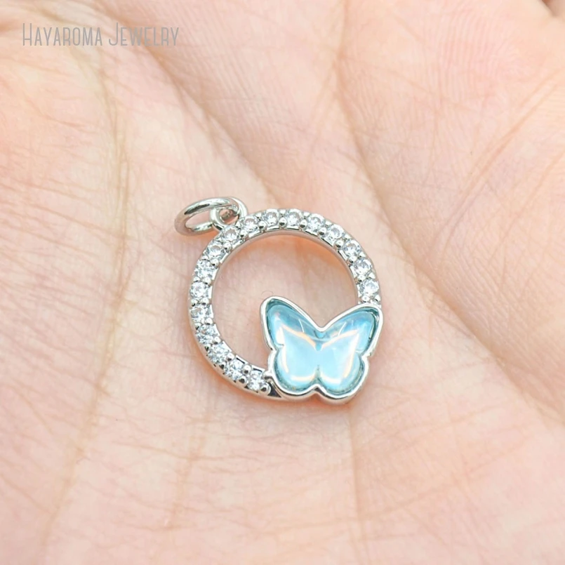 

5Pcs Jewelry Pendant Wholesale Round Coin Shape Circle Insect Butterfly Copper Silver Plated Charms