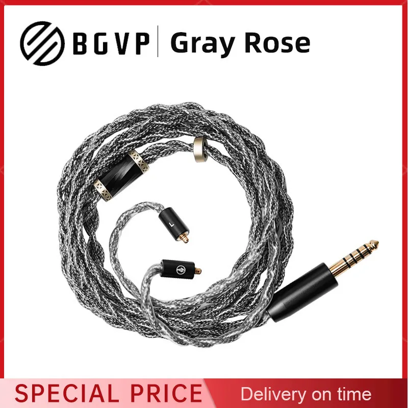 BGVP Gray Rose Cable 5N Single Crystal Copper Silver-plated Shielded Cable 4.4mm 0.78 MMCX Cable For DMA DMG