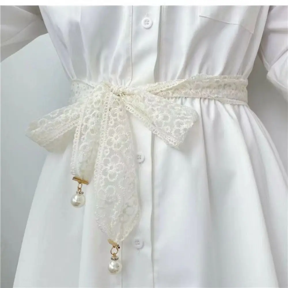 Трендовые милые декоративные кружевные поясные ремни с жемчужной подвеской, элегантный пояс-цепочка, аксессуары для одежды, платье, поясная цепочка для женщин