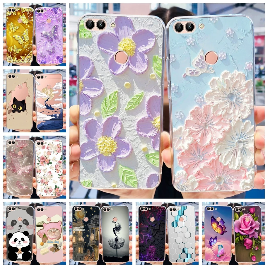 For Huawei P Smart 2018 Case FIG-LA1 FIG-LX2 FIG-LX3 Back Cover Popular Flower Transparent Silicone Soft Funda For PSmart Bumper