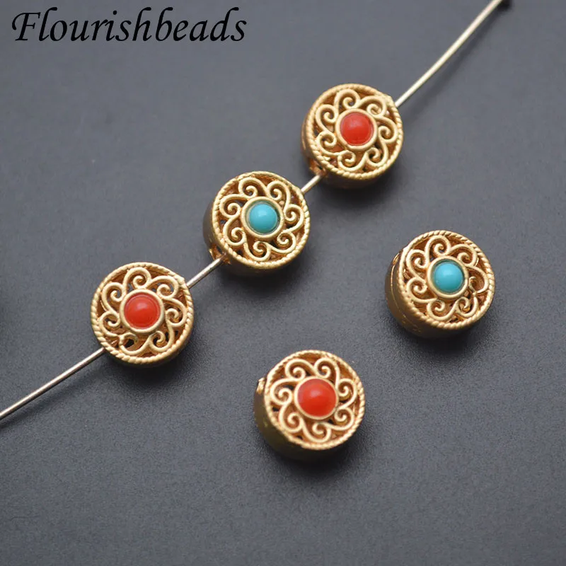 

4x10mm Matte Gold Vintage Style Through Hole Double Sided Color Nepalese Round Loose Beads for DIY Jewelry Making