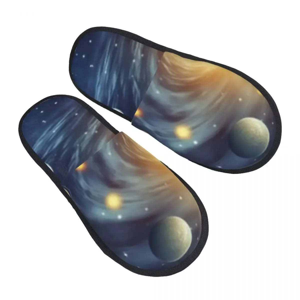 Winter Warm Women Men Plush Flat Indoor Slippers Solar System Background Furry Home Non-slip Shoes