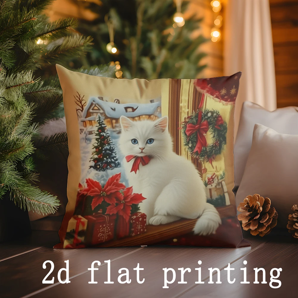 Home Decor Christmas Cats Pillow Covers for Cozy Decor Pattern Cushion Cover Suitable for Sofa Bedroom Car Pillow Cover