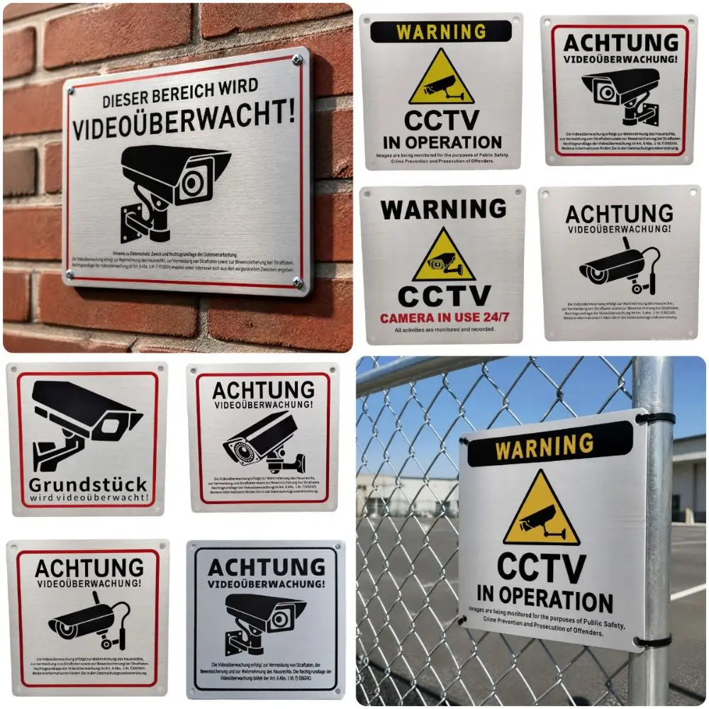 Aluminum Plate Monitoring Area Warning Sign Wall Mounted 24-Hour Monitoring Sign Anti-corrosion Self-adhesive Prompt Sign