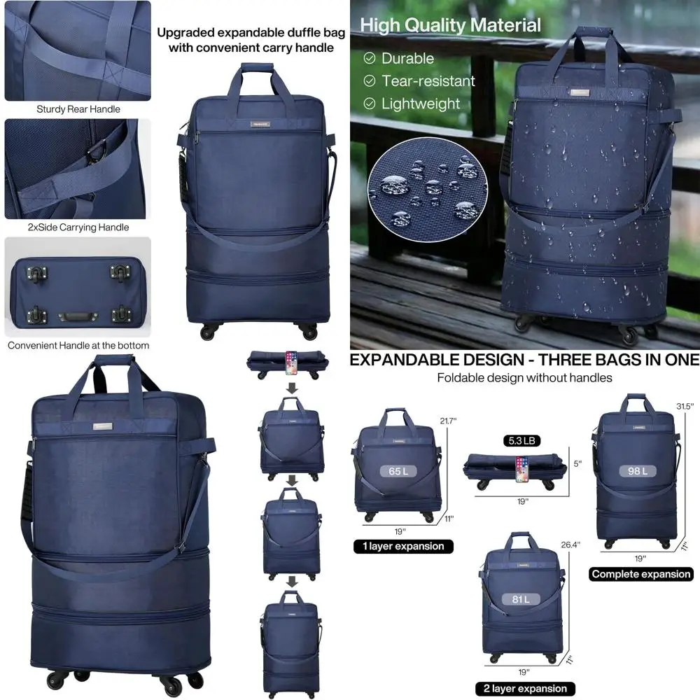 

Expandable Wheeled Luggage Bag - Foldable, Lightweight Travel Suitcase for Men & Women, Blue