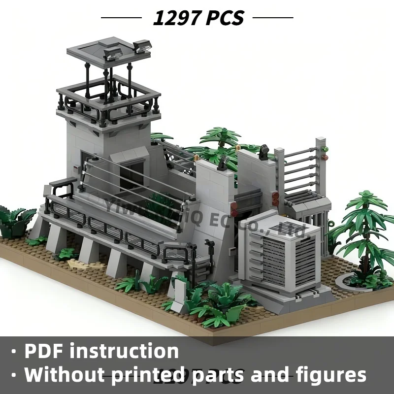 MOC Tropical Dino Security Containment Facility Building Blocks 1297Pcs, Predator Research Outpost Bricks Adults