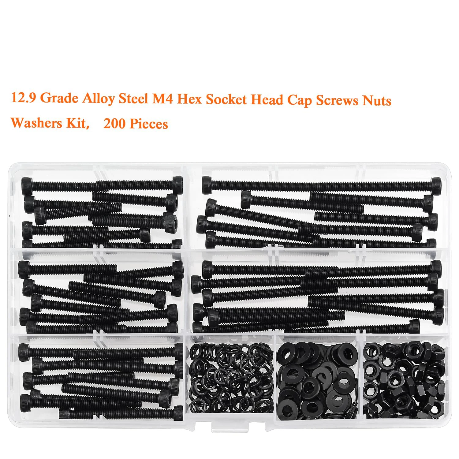 200 قطعة من M4 x 30 مللي متر/35 مللي متر/40 مللي متر/45 مللي متر/50 مللي متر مسدس مجموعة مقابس مسامير البراغي غسالات المكسرات أطقم ، الصف 12.9 سبائك الصلب ، thr بالكامل