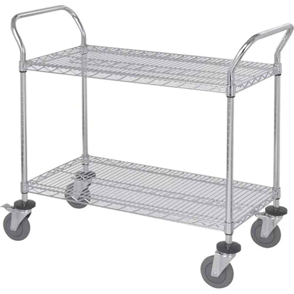 2-Tier Wire Utility Cart with Swivel Casters Adjustable Shelves Ergonomic Handles Heavy Duty Steel Storage Transport Cart 800 lb