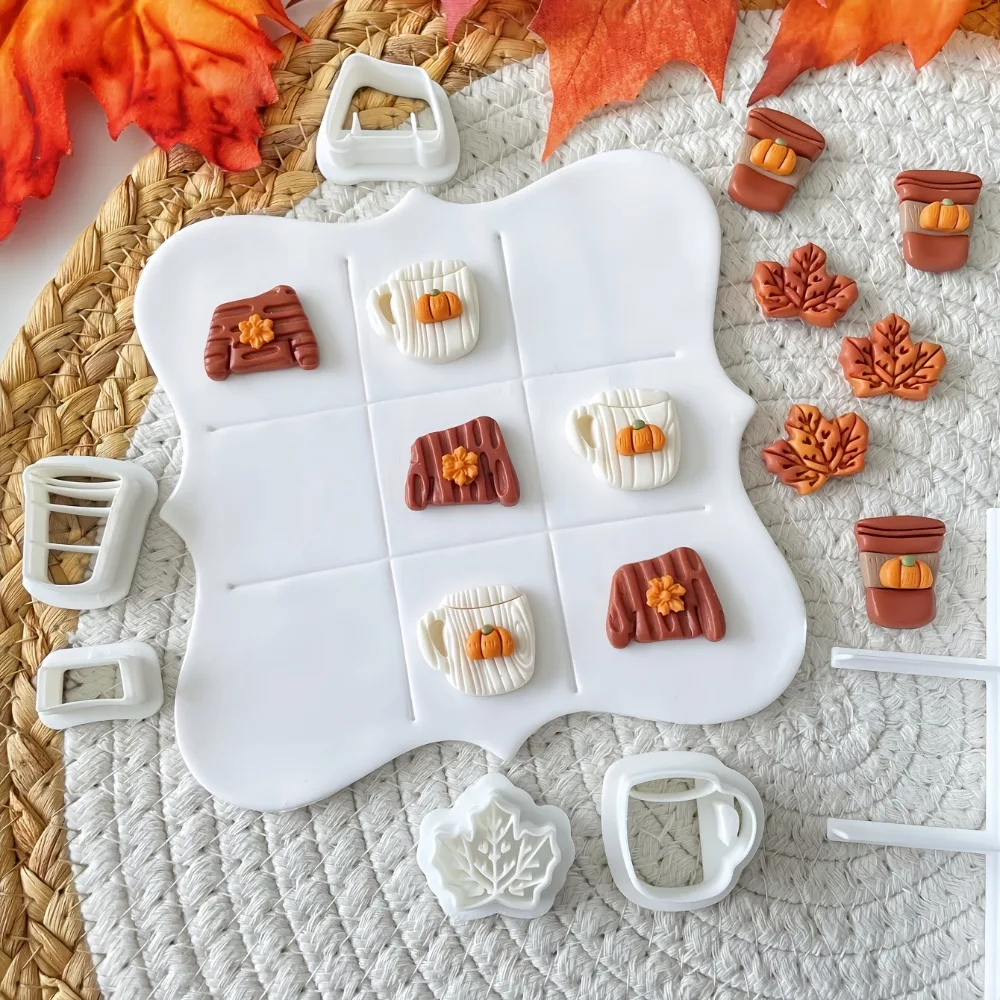 7Pcs Autumn Tic-Tac-Toe Cookie Cutter Set Fall Mini Cookie Mold with Sweater Cup Maple Leaf for Baking Parties & Kids Activities - view 2