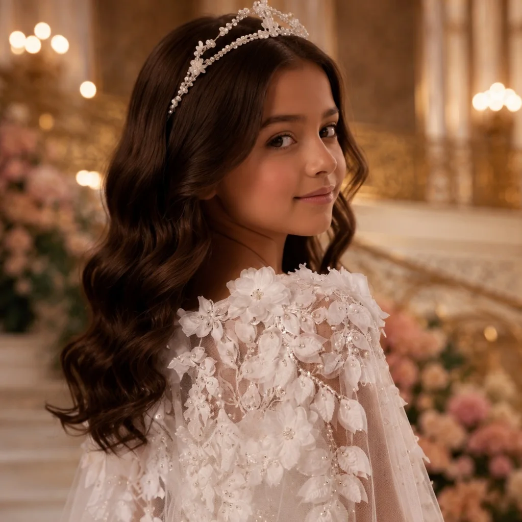 White Satin Flower Girl Dresses For Wedding Lace Appliqued Girls Birthday Party Gowns Customized First Holy Communion Dress