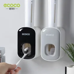 ECOCO Fully automatic toothpaste squeezing suction wall mounted squeezer for household non perforated toothbrush storage rack