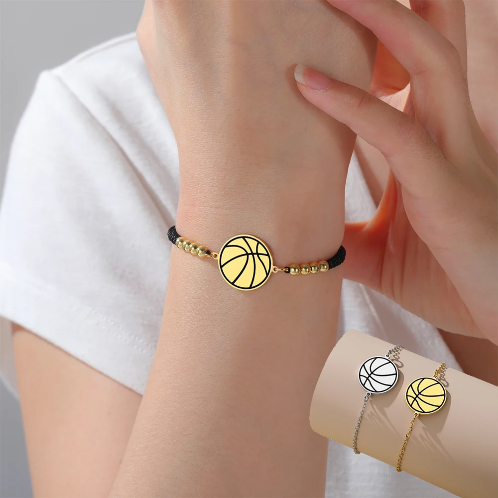 2 Bracelets Couple Basketball - Corde Perles Écologiques - Noeud Réglable - Imperméable - Cadeau Sportif
