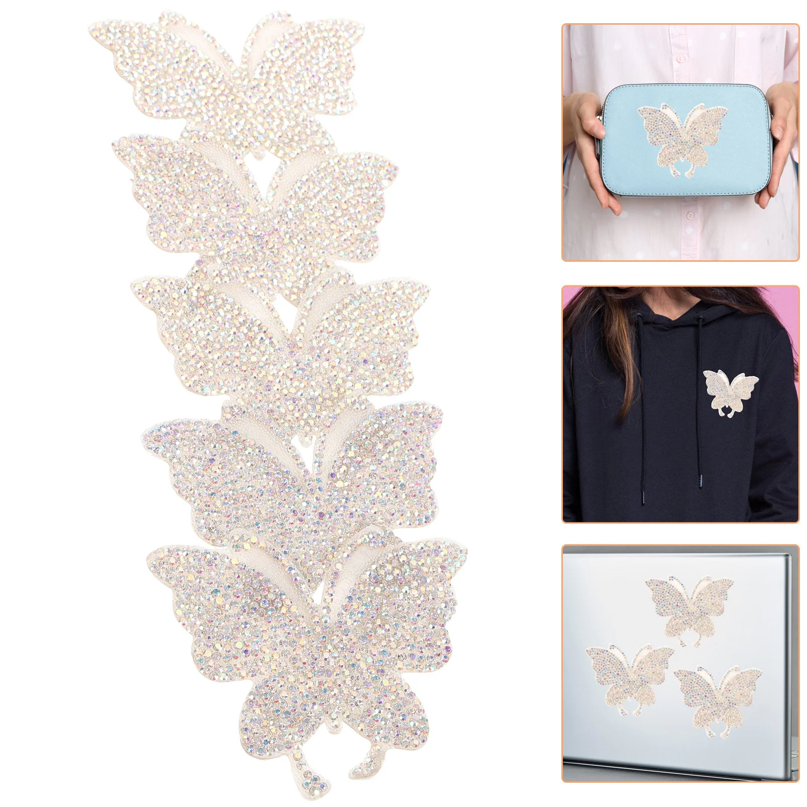 

5 pcs Butterfly Rhinestone Sticker Crystal Adhesive Gems Bling Car Sticker For Women Window Laptop Luggage Clothing Decor