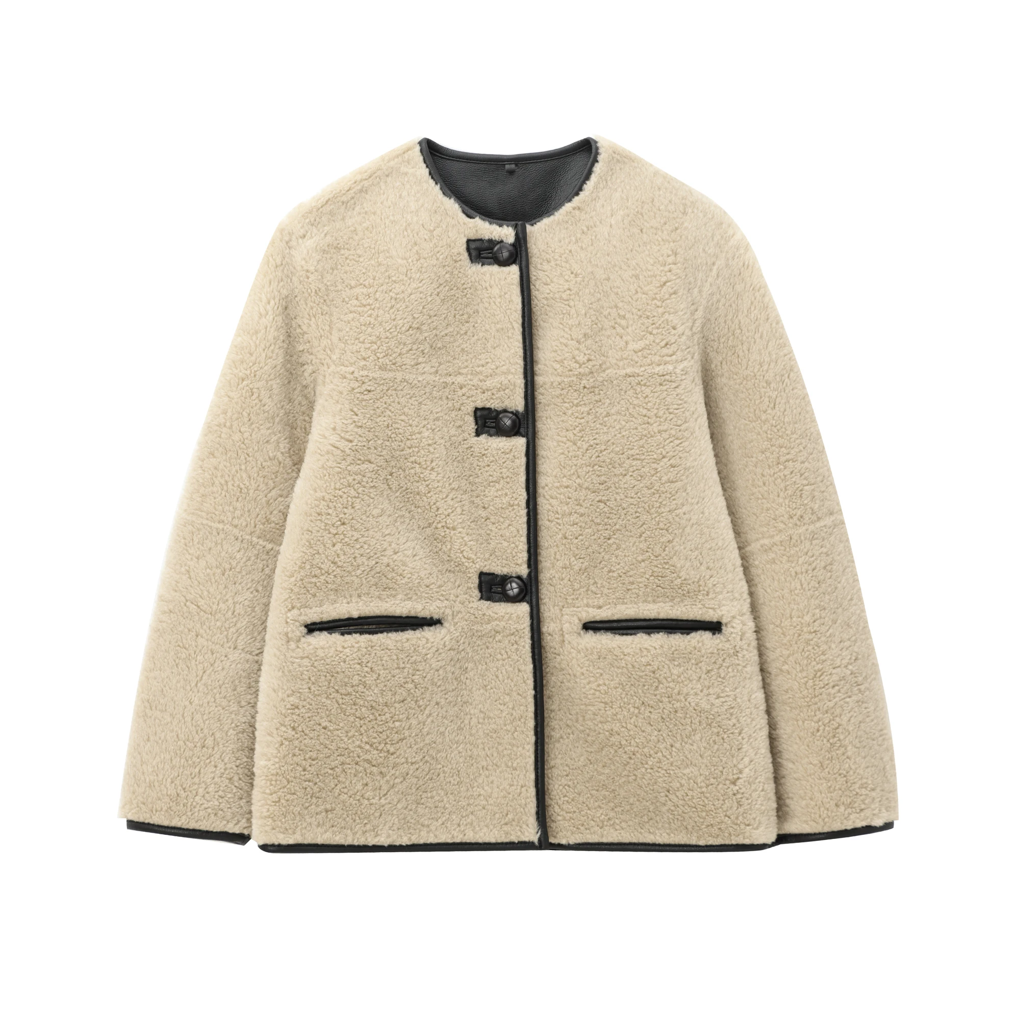 سترة صوف جديدة لخريف وشتاء 2024 للسيدات من PB&ZA برقبة دائرية وفرو واحد الصدر سترة غير رسمية متكاملة للتنقل