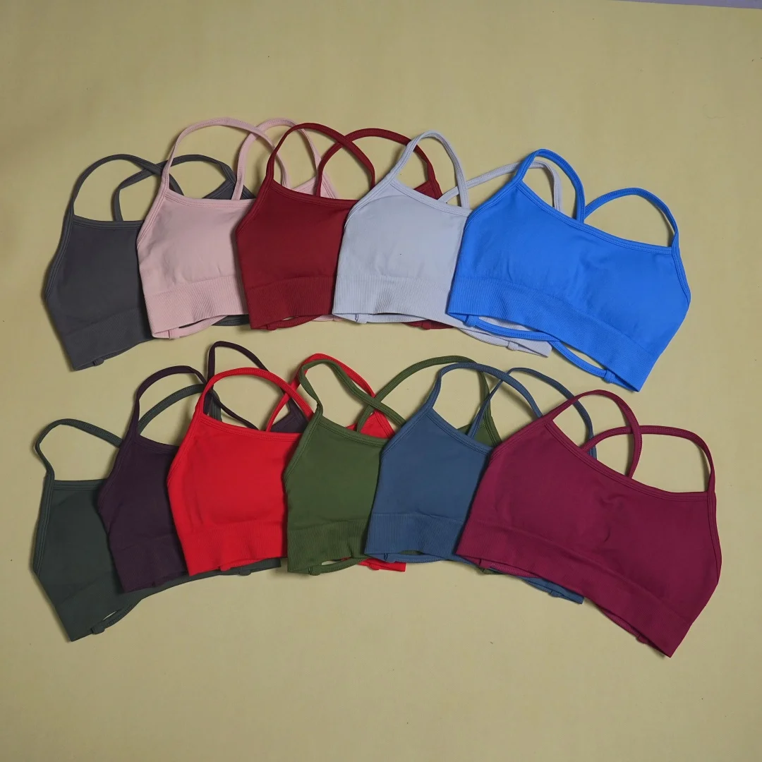 

Push Up Support Sports Bra, Cross Back Seamless Tank Top with Removable Pads, Women Gym Yoga Workout Activewear