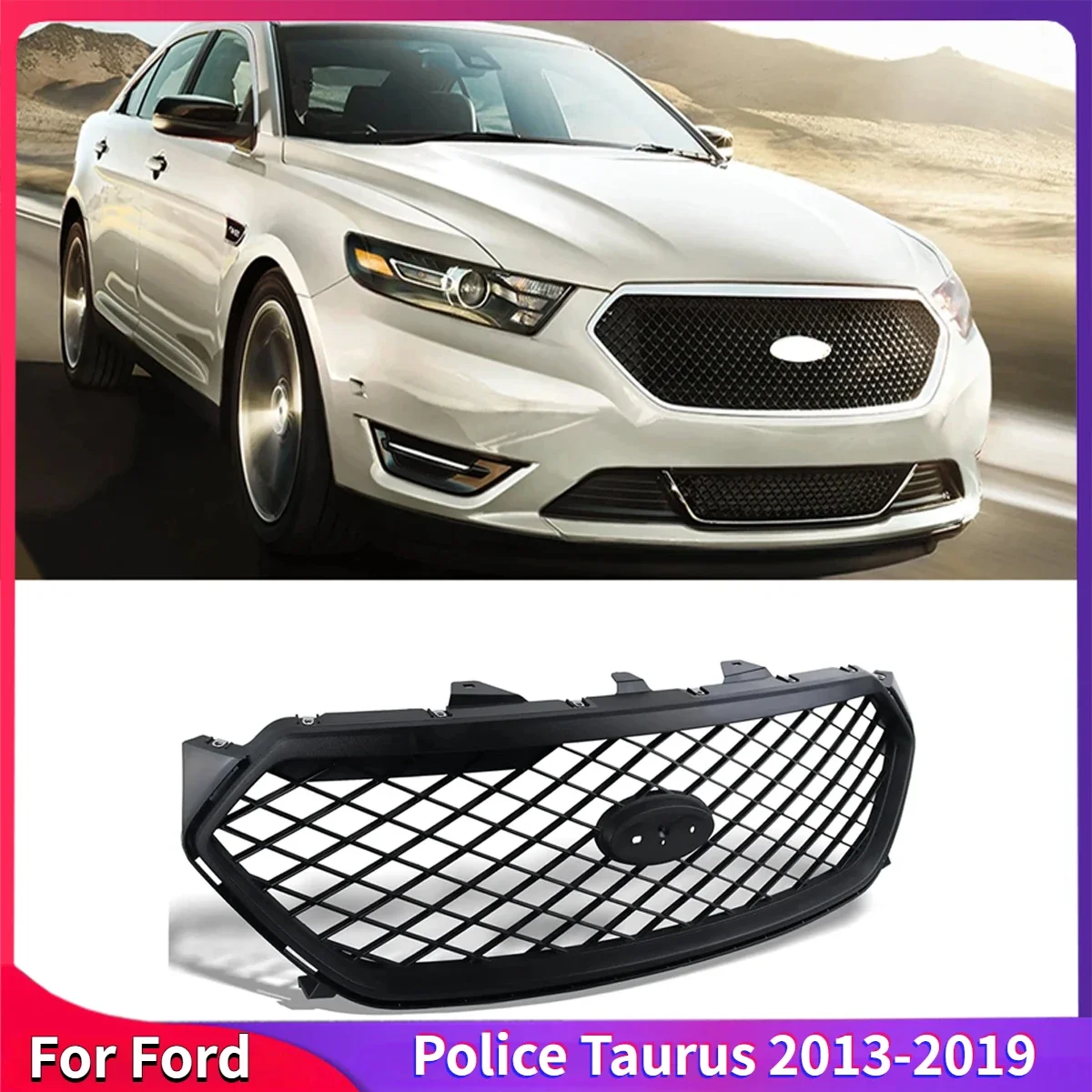 For Ford Police Taurus 2013-2019 Car Front Upper Bumper Mesh Grille Interceptor Sedan ABS Guard Protector Cover Auto Parts Kits