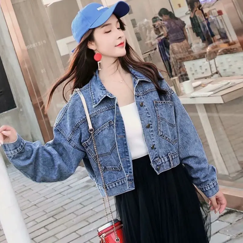 

Весна и осень 2021, новая короткая джинсовая куртка с высокой талией, женская универсальная корейская версия, свободная модная джинсовая трендовая куртка