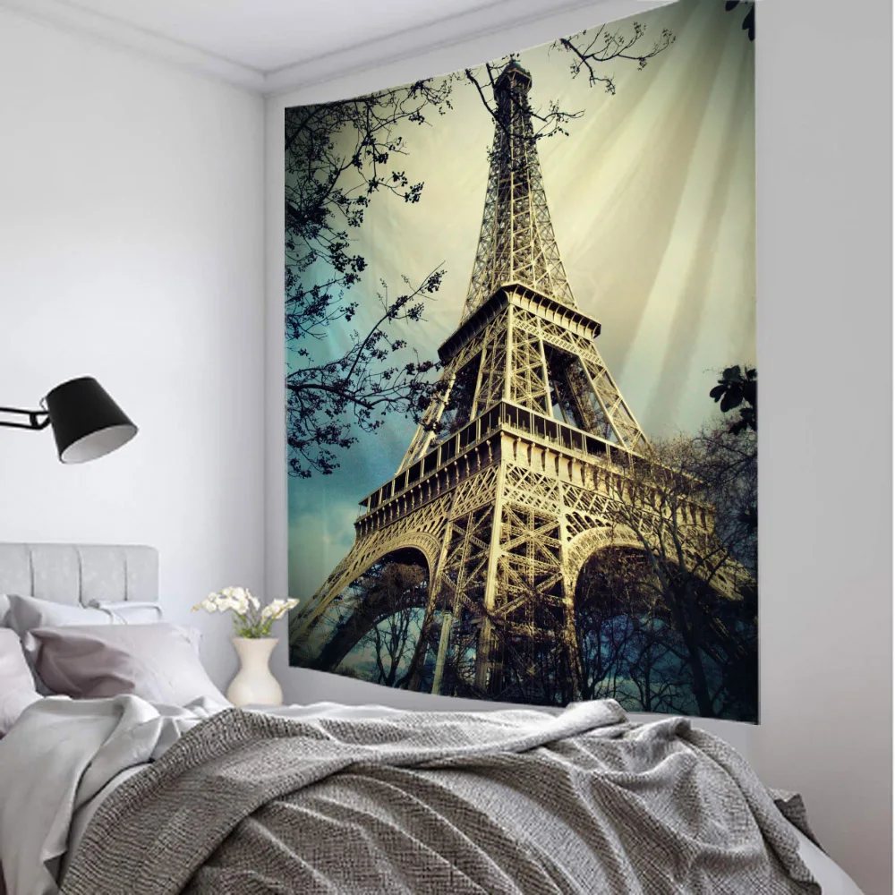 Paris Tower Tapestry, Retro Landscape, Dormitories, Living Rooms, Offices, Background, Home, Wall Decoration, Tapestry
