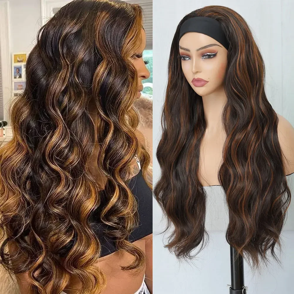 Synthetic Headband Wig P4/30 Highlight Wig Ombre Honey Blonde Wig for Black Woman Body Wave Wigs Glueless Wigs Party Daily Wigs