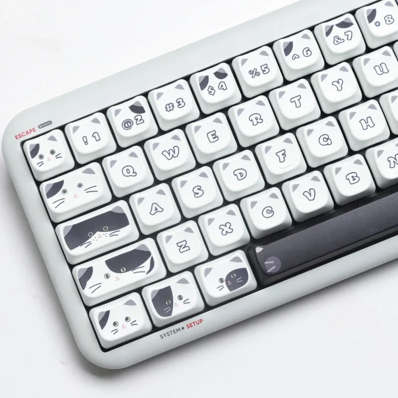 GMK Black and White Kitten 134 Keys PBT Key Cap MAO Profile ADAPTS To Most Mechanical Keyboard Customization Key Caps