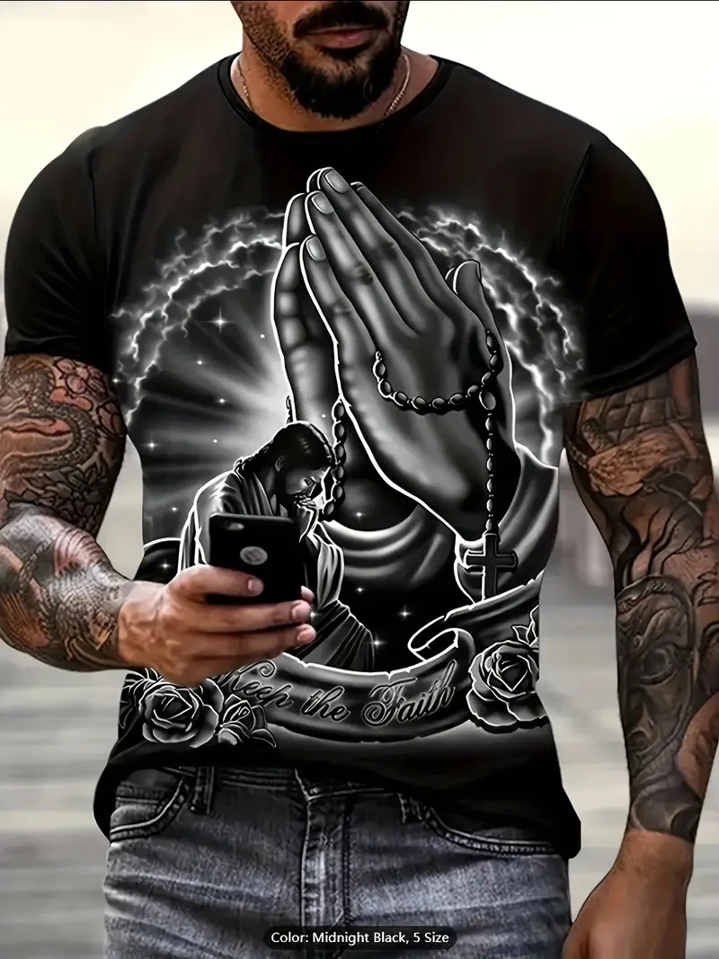 เสื้อยืดแขนสั้นพิมพ์ลาย 3D ขนาดบวกของผู้ชาย หลวมและลำลอง นุ่ม สบายและระบายอากาศได้ เหมาะสำหรับกีฬากลางแจ้ง