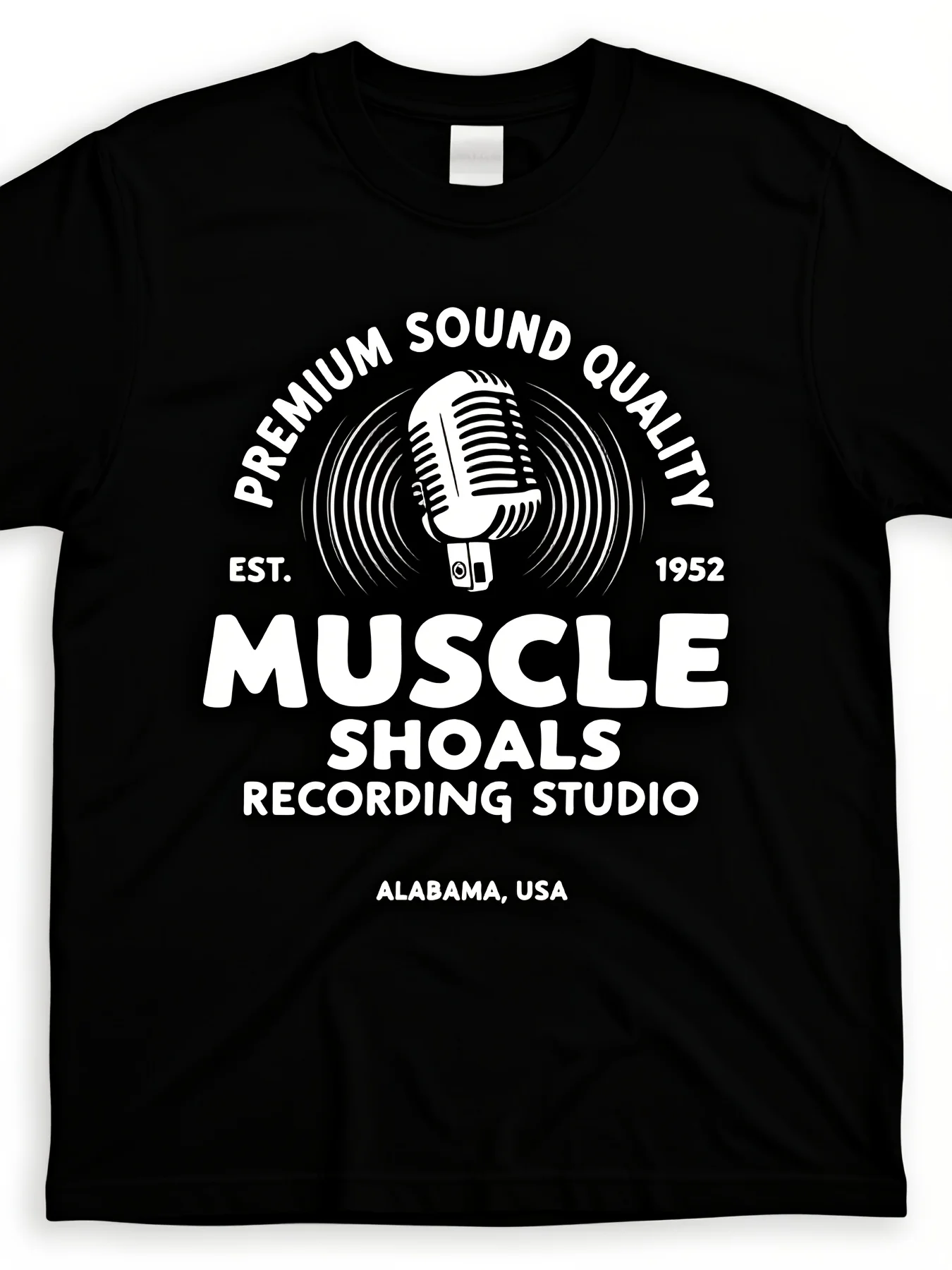 Men's Unisex Vintage Muscle Shoals Recording Studio Alabama Usa Logo T-Shirt, Retro Music T-Shirt with Alabama Design, Sm Short-Sleeve Shirt, Suitable for Casual Wear by Country Music Fans Vintage Casual Short-Sleeved T-Shirt with a Round Neck and Printed Pattern, Suitable for Daily Commuting and Outdoor Activities, Machine Washable.