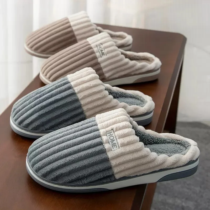 Winter Warm Fur Slippers for Men Women Couples House Non Slip Soft Shoes Comfort Flat Heel Home Indoor Bedroom Plush Slippers