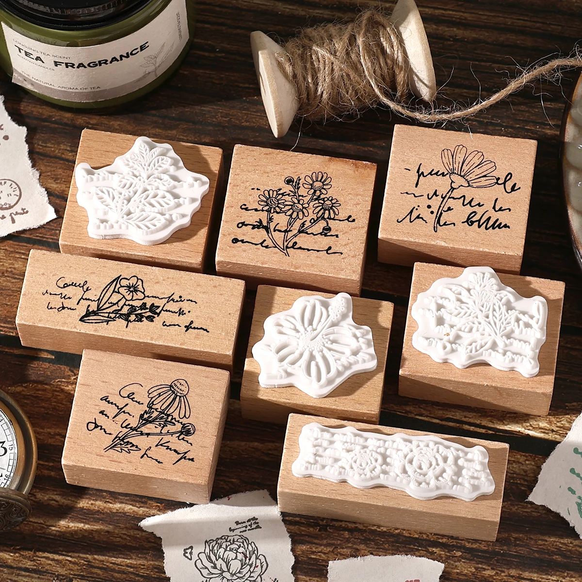 8pcs Vintage Wooden Stamps Wit - đánh giá và giá Scrapbooking