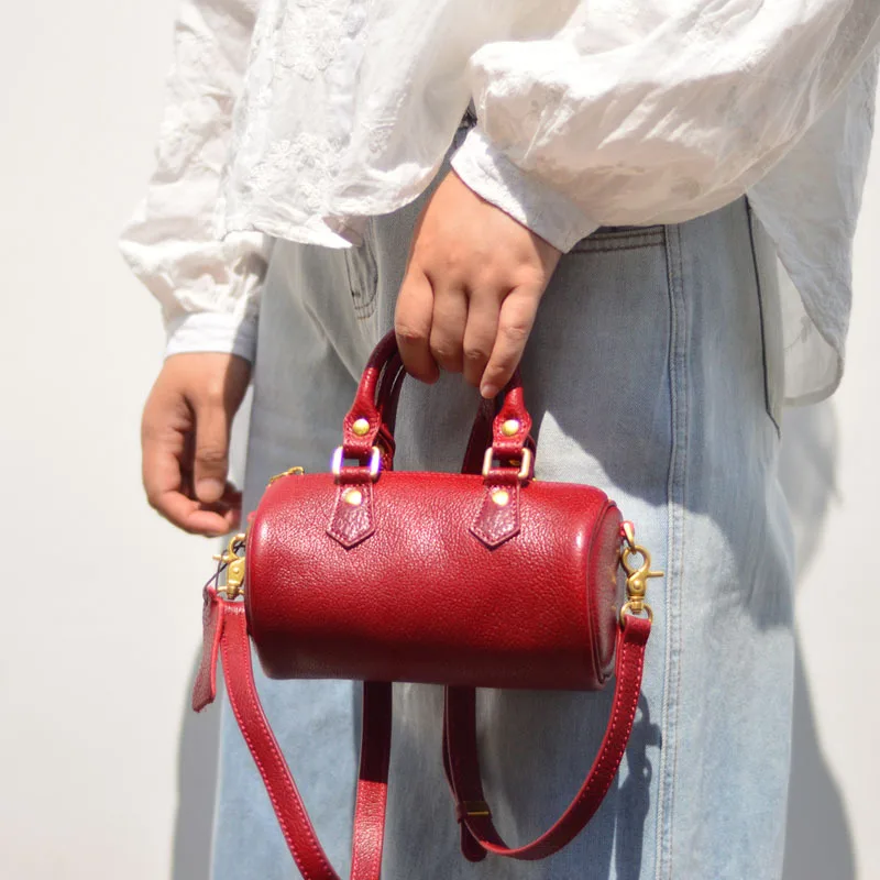 

Summer Casual Leather Boston Bag Women's Handbag Top Layer Cowhide Vintage Handbag oulder Crossbody Bag for Ladies