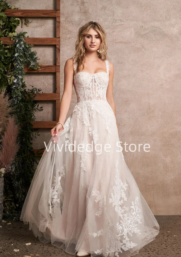 

Sweet White Women's Wedding Dresses Lace Applique A-Line Dresses Bridal Gowns Beach Dresses vestidos de boda para fiestas