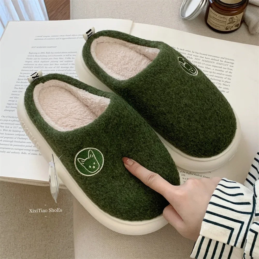 

Simple Fashion Creative Cartoon Cute Puppy Color Matching Cotton Slippers Women's Autumn Winter Warm Soft Sole Flat Shoes