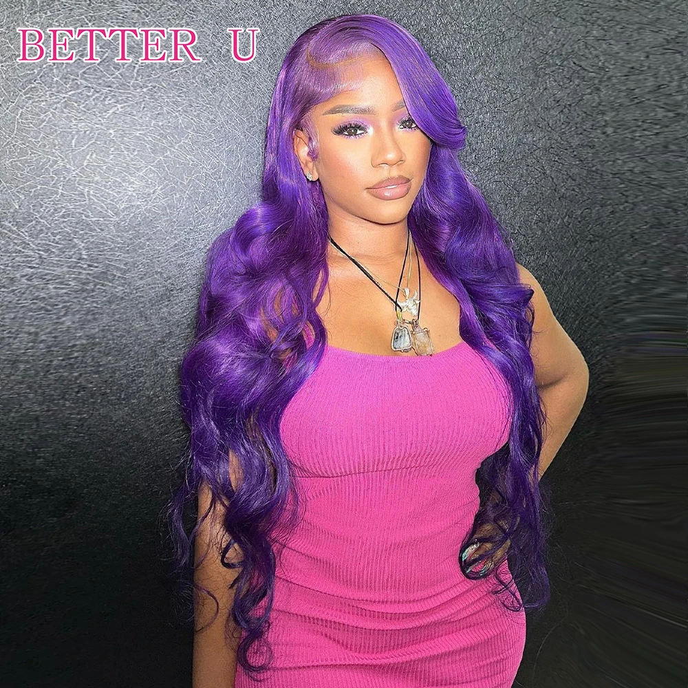 

Purple Body Wave 13x6 Pre Plucked Brazilian Remy Human Hair Wigs For Women HD 13x4 Colored Transparent Lace Front Wigs