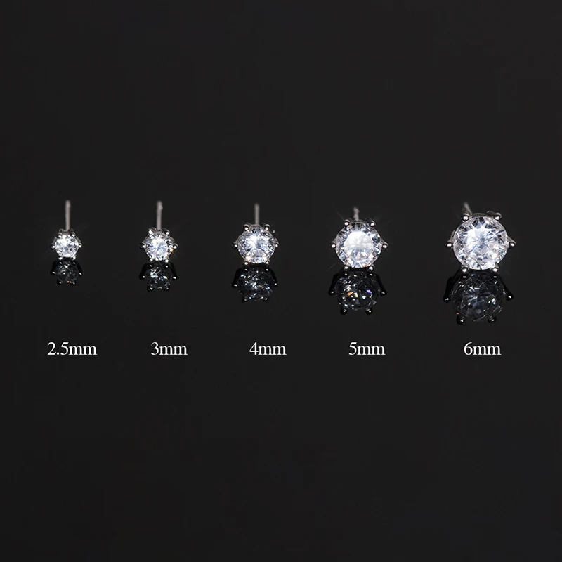 INZATT Real 925 Sterling Silver 2.5/3/4/5/6mm Sparkling Zircon Stud Earrings for Women Classic Fine Jewelry 2024 Accessories