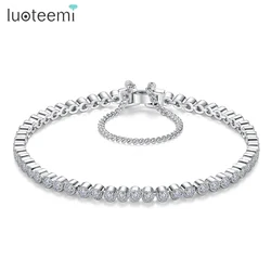 LUOTEEMI Multiple Bead Tennis Bracelet for Women 4mm Round Cubic Zircon Luxury Jewelry for Man Bridal Wedding Extension Bracelet