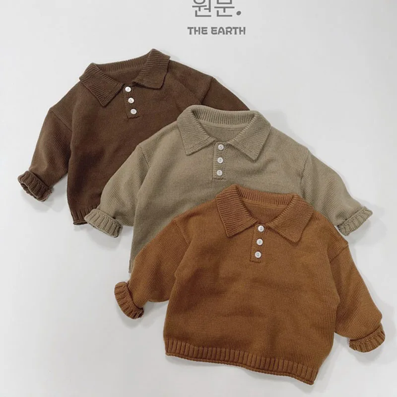 

Autumn Winter Korean Style 1-6 Yrs Kids Knitting Clothing Long Sleeved Solid Color Casual Loose Pullover Baby Boys Girls Sweater