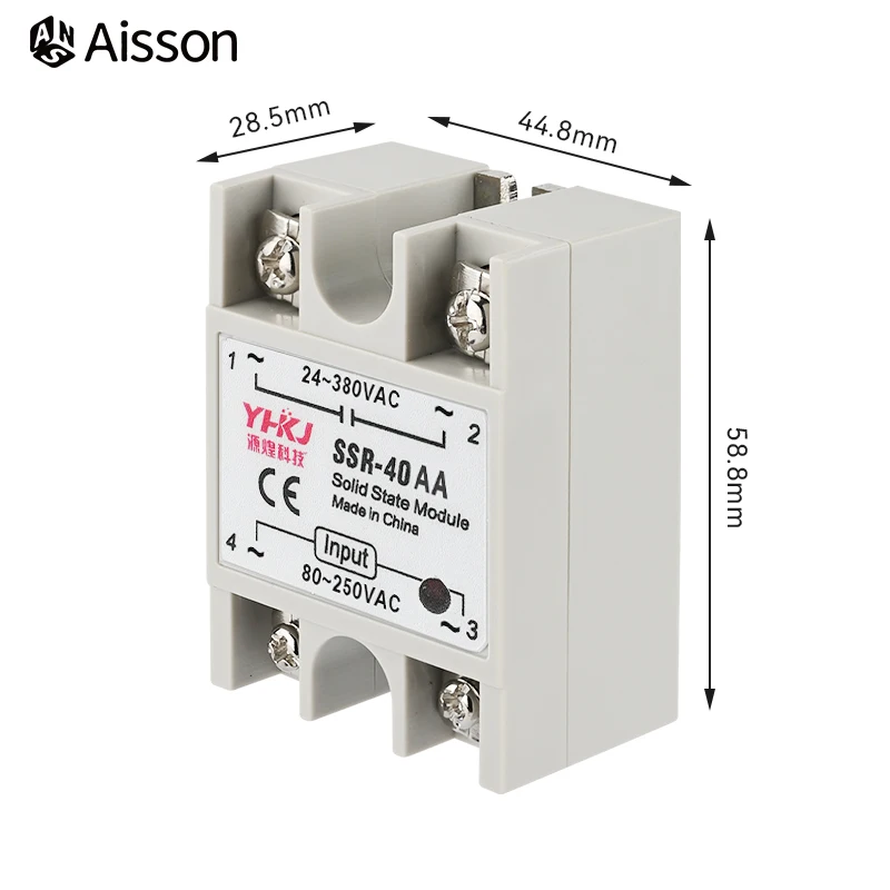 Solid State Relay SSR-10AA 25AA 40AA SSR Single Phase AC Control AC 24-380VAC Input 80-250VAC 10A 25A 40A