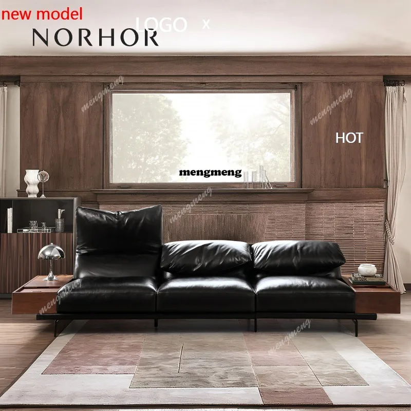 H132 Italian first-layer cowhide all-leather sofa folding high back support neck support sofa