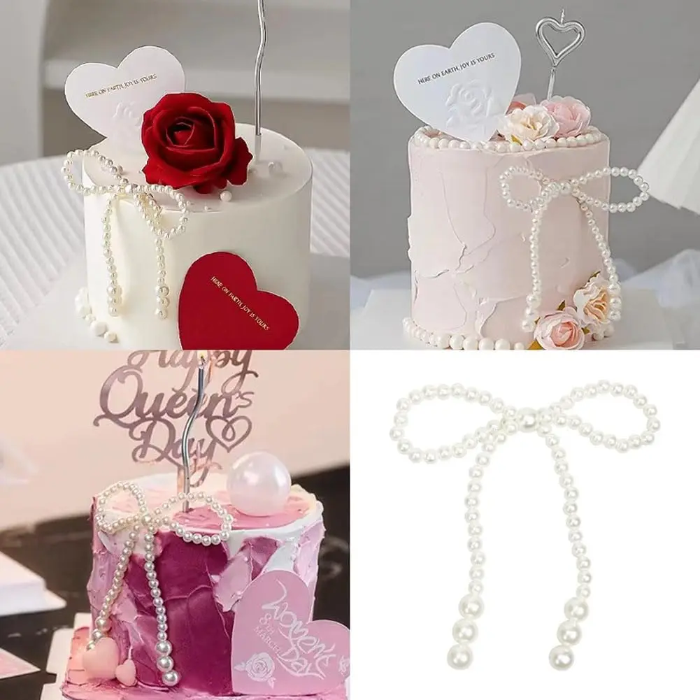 10PCS White Imitation Pearl Bow Cake Decorations Bow Dots Cupcake Toppers for Children\'s Birthday Baby Shower Cake Decorations