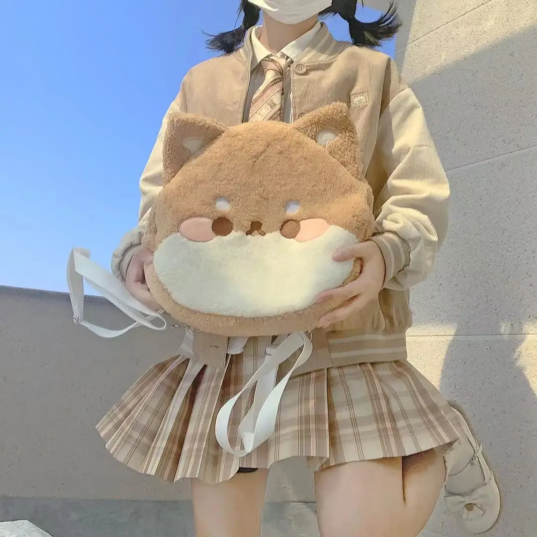 Cute Shiba Inu Plush Backpacks Soft Girl Japanese Lolita Crossbody Bags Female Casual and Sweet Cartoon Shoulder Bags Handbags