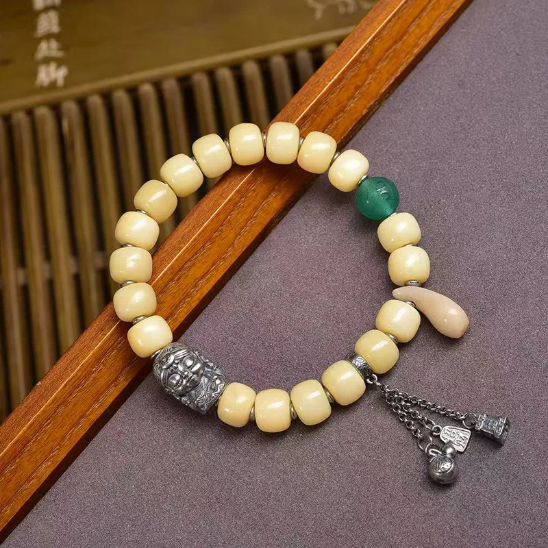 Backflow Beads Crafts Single-Wrap Bracelet Tibetan Bone Pseudo-Ginseng Silver Agate Accessories Rosary Bracele