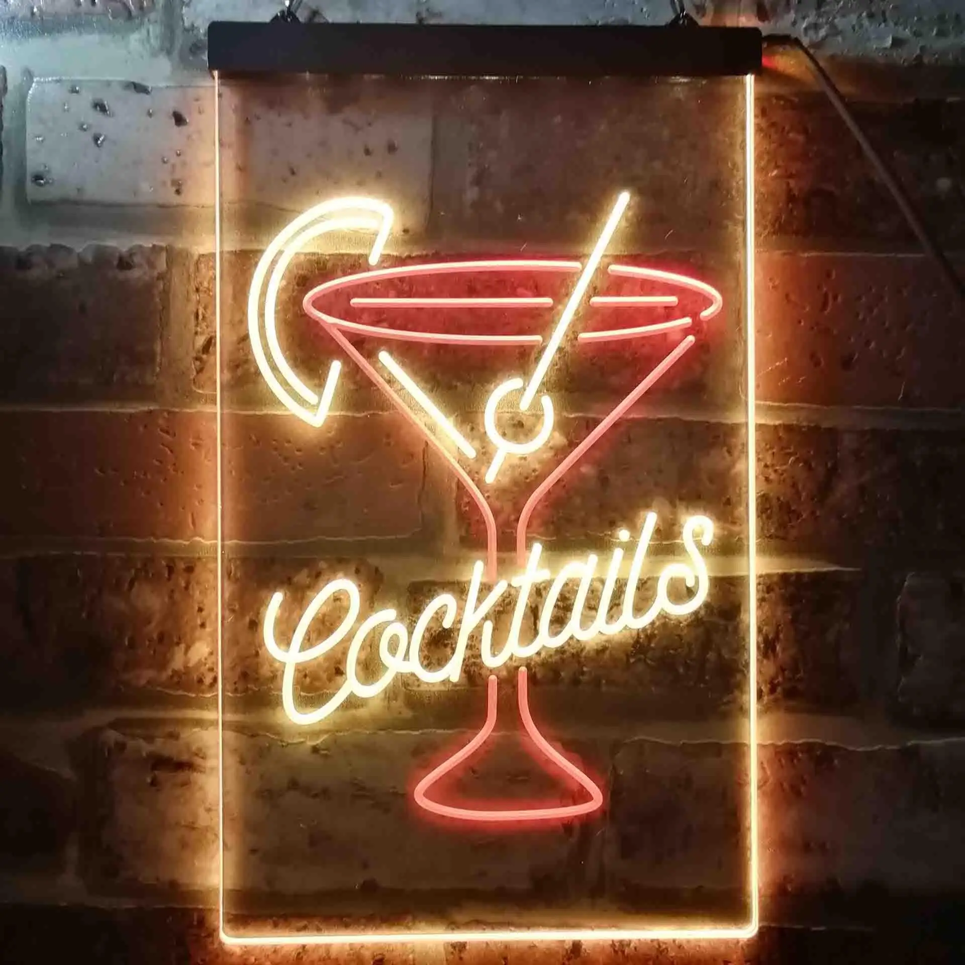 Cocktails, with Glass Drink Dual Color Led Neon Sign st6-i3556