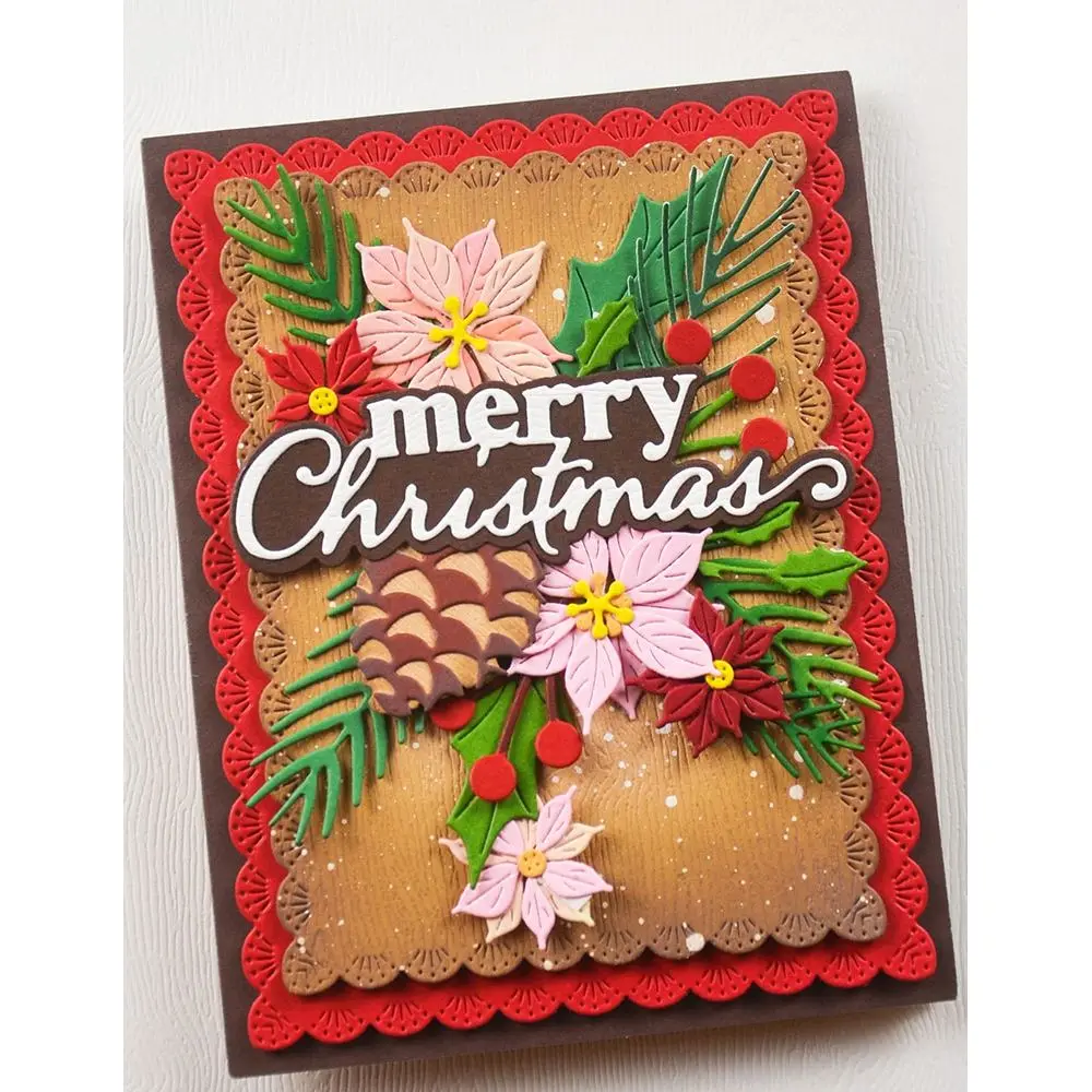 2025 New Dies Winter Merry Christmas Holly Snowman Poinsettia Peace Love Joy Stylish Script Dies DIY Scrapbook Card Holiday Gift