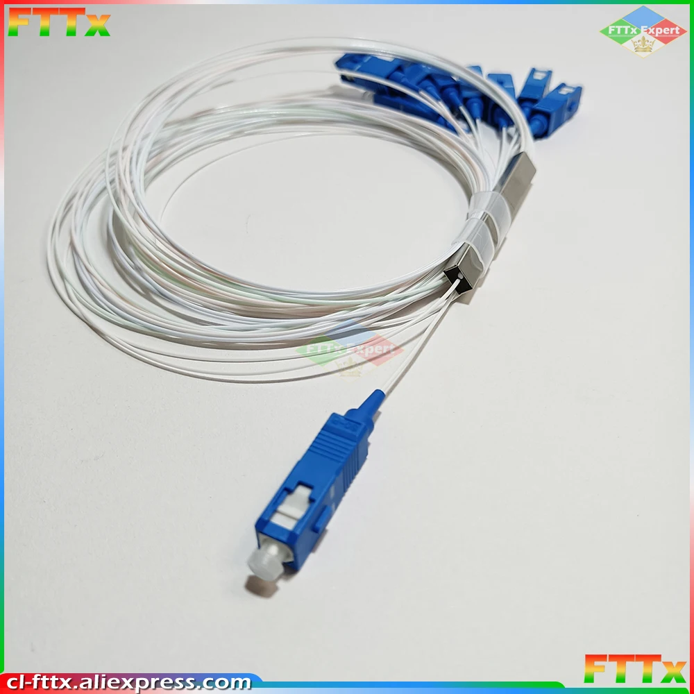 Splitter optik SC UPC 0.9mm 1X8 FTTH Fiber Optic Splitter SC UPC PLC FBT Optical Coupler Singlemode Simplex pipa baja PVC