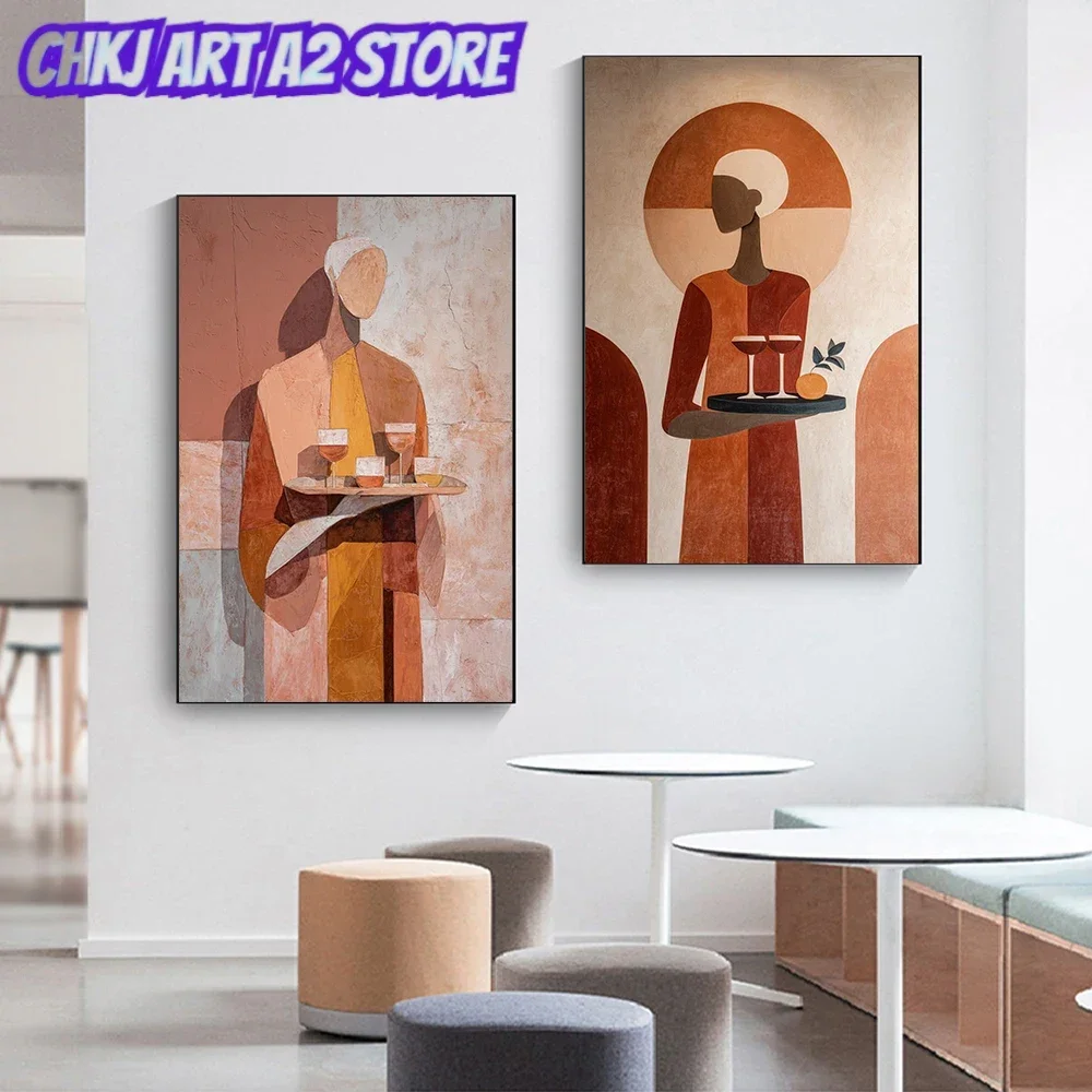 Abstract Faceless Figure Canvas Wall Art Mid Century Boho Terracotta Canvas Painting Minimalist Neutral Poster Print Home Decor