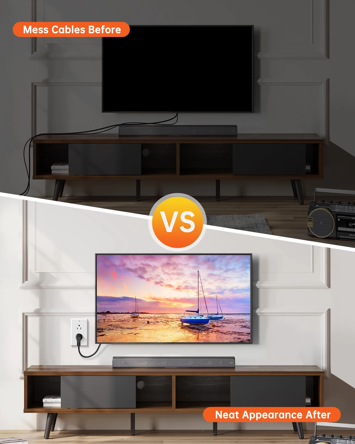 ELECPOW in-Wall Outlet Relocation Kit & Recessed TV Outlet Box Power Extender for Unreachable Outlet Socket Wanel 2 AC Outlets