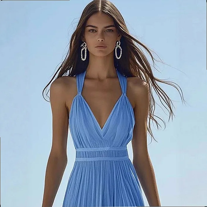 Bright Blue Chiffon Long Dress Maxi Dresses Flowy Summer Evening Gown Matching Set