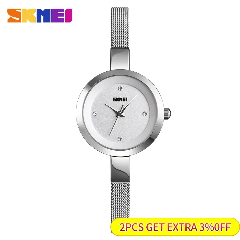 SKMEI-reloj informal de acero inoxidable para mujer, pulsera femenina de cuarzo de lujo con correa fina, a la moda, 1390