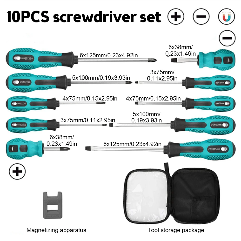 10Pcs Screwdriver Set Hardware Tool Combination Set Plus Hard Cross Screwdriver Small Screw Repairing Hand Tool