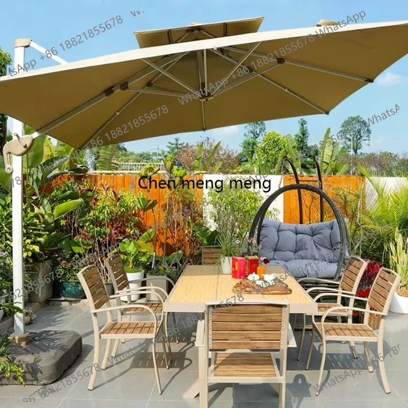 

Nordic imitation wood grain Chinese style home garden electric carbon barbecue table outdoor plastic wood chair E136